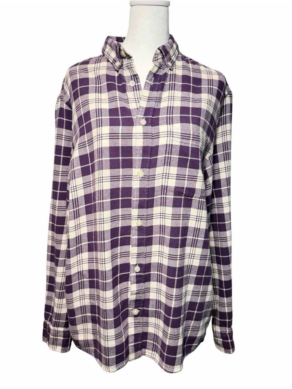 H&M Purple Off White Plaid Flannel Button down Shirt Men's Size Medium Cotton